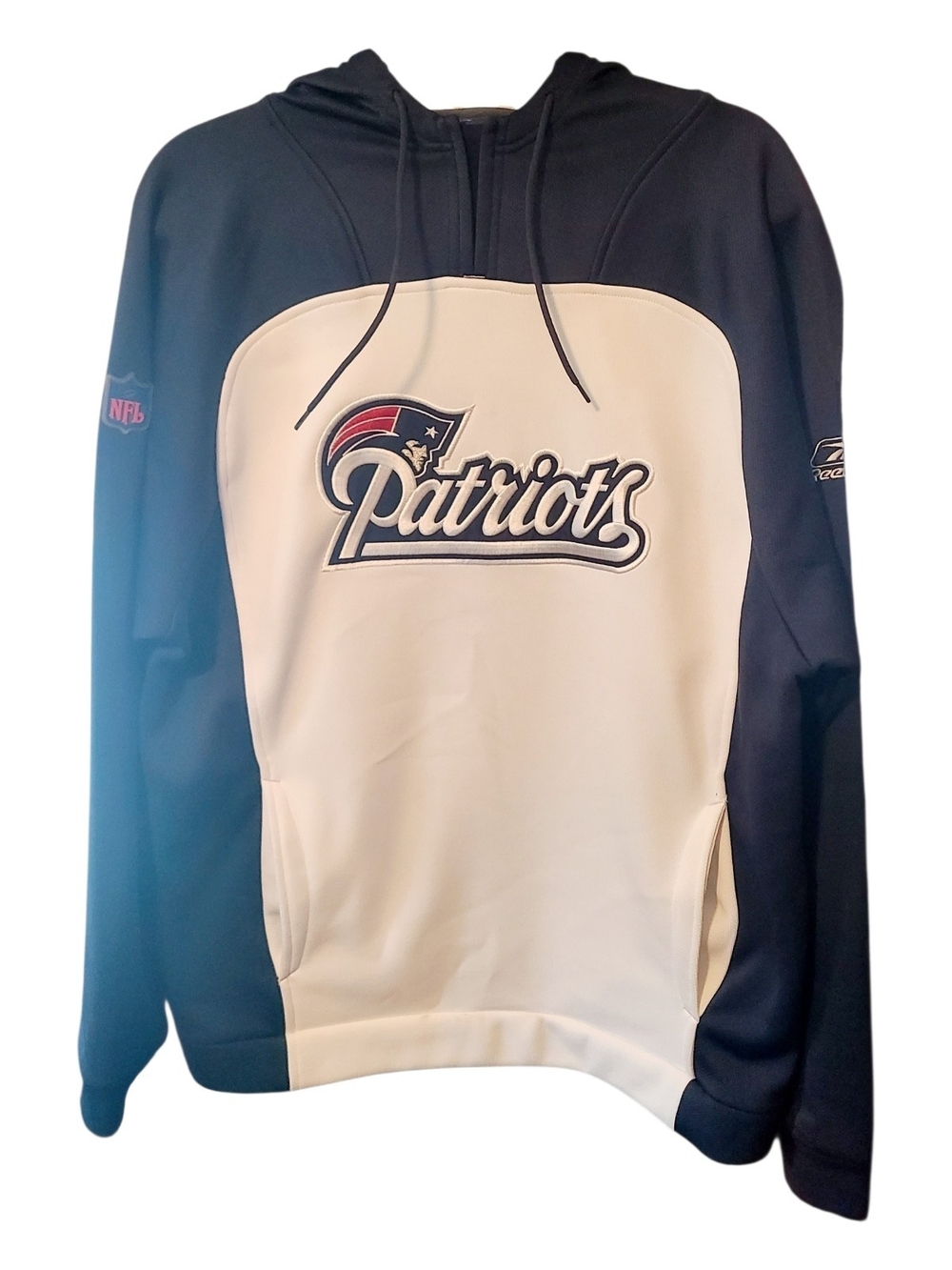 Reebok Navy and White Patriots Hooded Zip-Up Sweatshirt